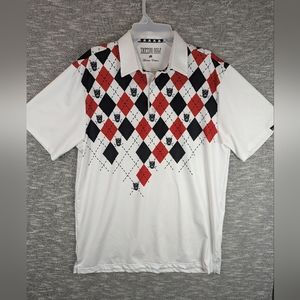 Tattoo Golf Polo Shirt  Mens Medium White Club Skull Print Stretch Performance